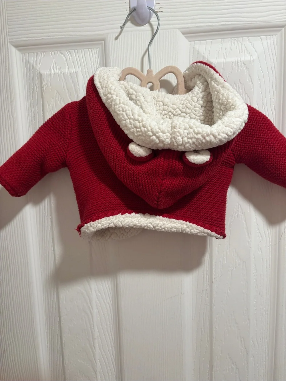 Carter's Red Knit Hooded Jacket with White Sherpa Trim